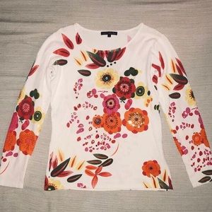 Floral knit top with beading accent